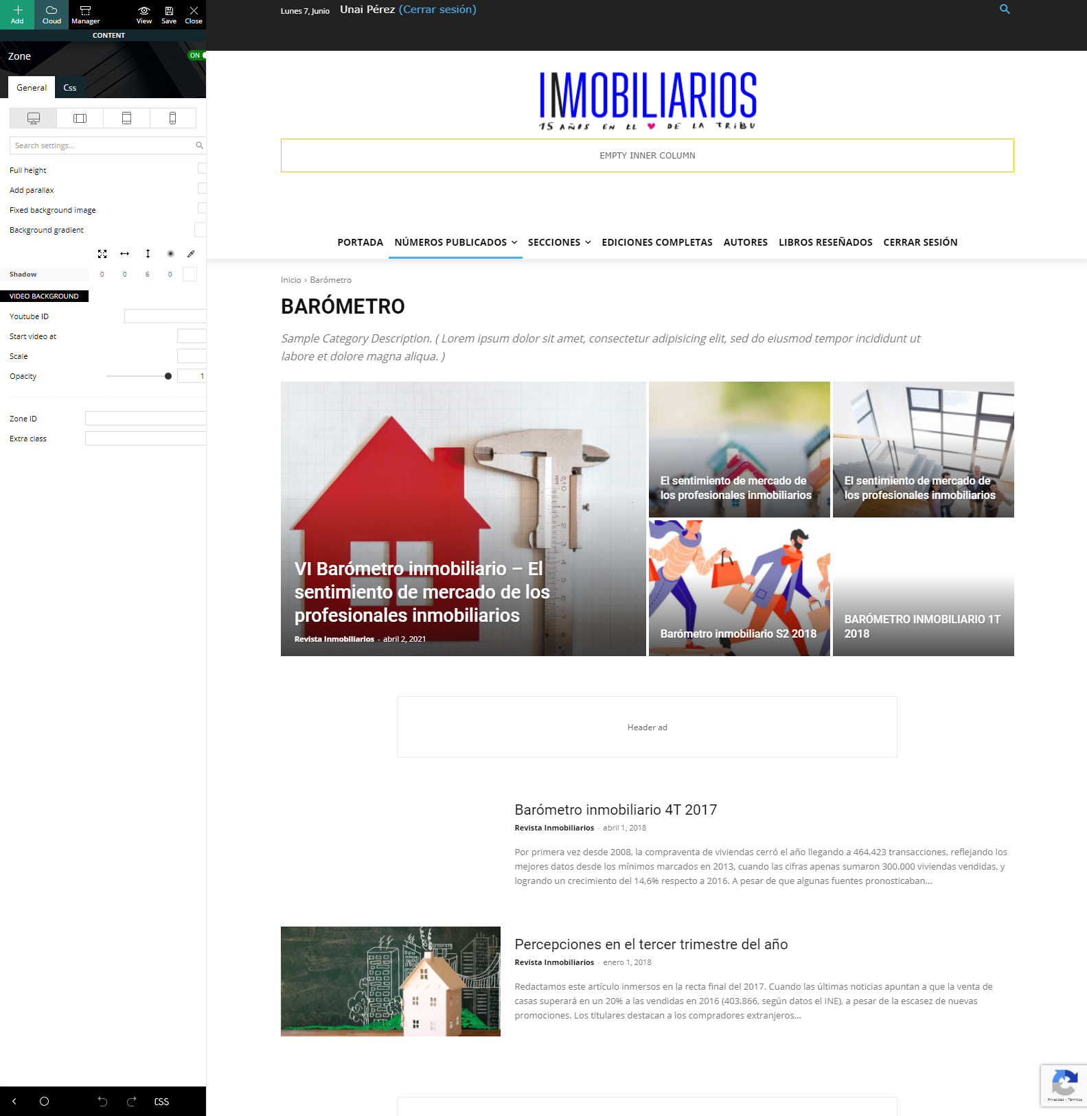 Template editing page